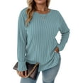 thumbnail image 1 of NISVIYA Womens Plus Size Tops Comfy Long Sleeve Elegant Loose Fit Crewneck Trendy Color Block Pullover Shirts, 1 of 6