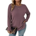 thumbnail image 1 of NISVIYA Womens Plus Size Tops Comfy Long Sleeve Elegant Loose Fit Crewneck Trendy Color Block Pullover Shirts, 1 of 6
