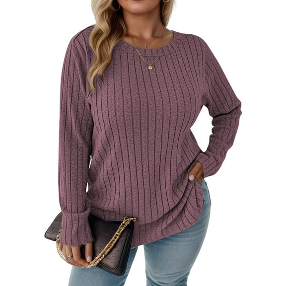 NISVIYA Womens Plus Size Tops Comfy Long Sleeve Elegant Loose Fit Crewneck Trendy Color Block Pullover Shirts