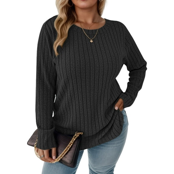 NISVIYA Womens Plus Size Tops Comfy Long Sleeve Elegant Loose Fit Crewneck Trendy Color Block Pullover Shirts