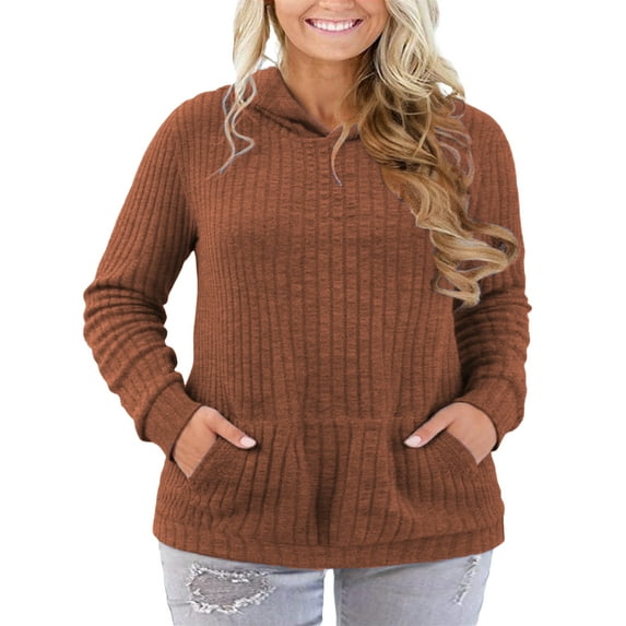 NISVIYA Womens Winter Plus Size Lightweight Hooded Sweatshirts Trendy Ribbed Solid Color Hoodies with Pocket Hood Sweater Pullover