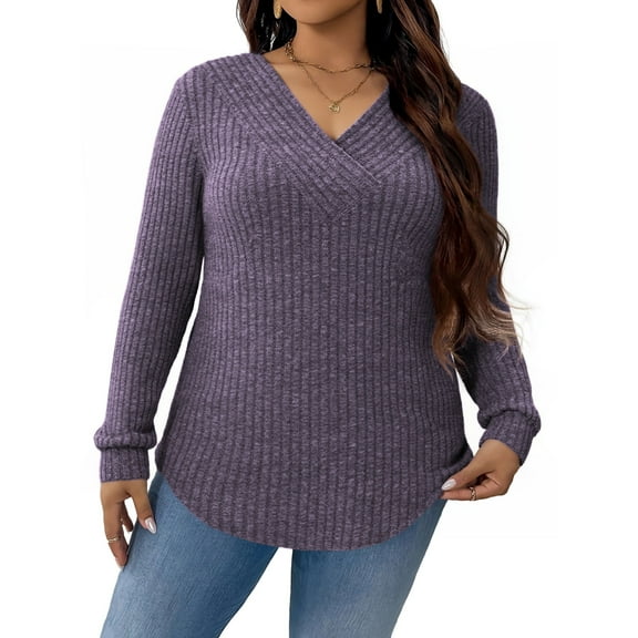 NISVIYA Womens Winter Plus Size Sweather with Long Sleeves,Fashion Casual Loose Fit Knit V-Neck Tops