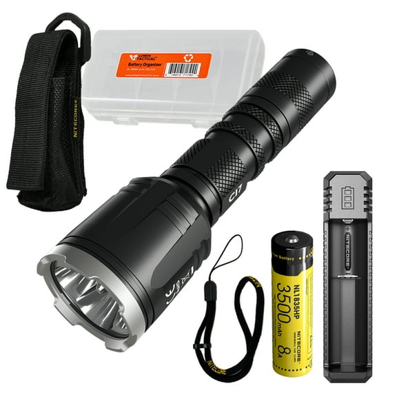 NITECORE CI7 2500 Lumen Tactical IR Flashlight with Battery and Charger and LumenTac Battery Organizer