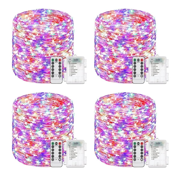 NITIDSKY 4 pack 33ft 100 LED Fairy Lights Battery Operated String Lights with Remote and 8 Modes Christmas Wedding Party Decoration, Multicolor