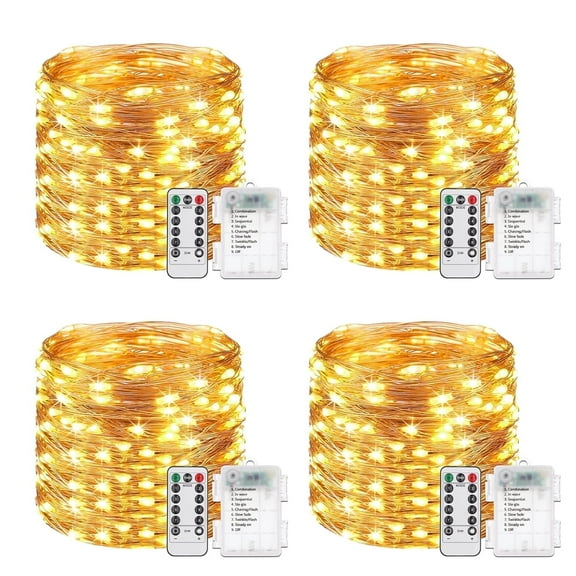 NITIDSKY 4 pack 33ft 100 LED Fairy Lights Battery Operated String Lights with Remote and 8 Modes Christmas Wedding Party Decoration, Warm White
