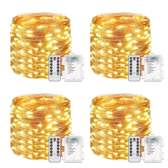 NITIDSKY 4 pack 33ft 100 LED Fairy Lights Battery Operated String Lights with Remote and 8 Modes Christmas Wedding Party Decoration, Warm White