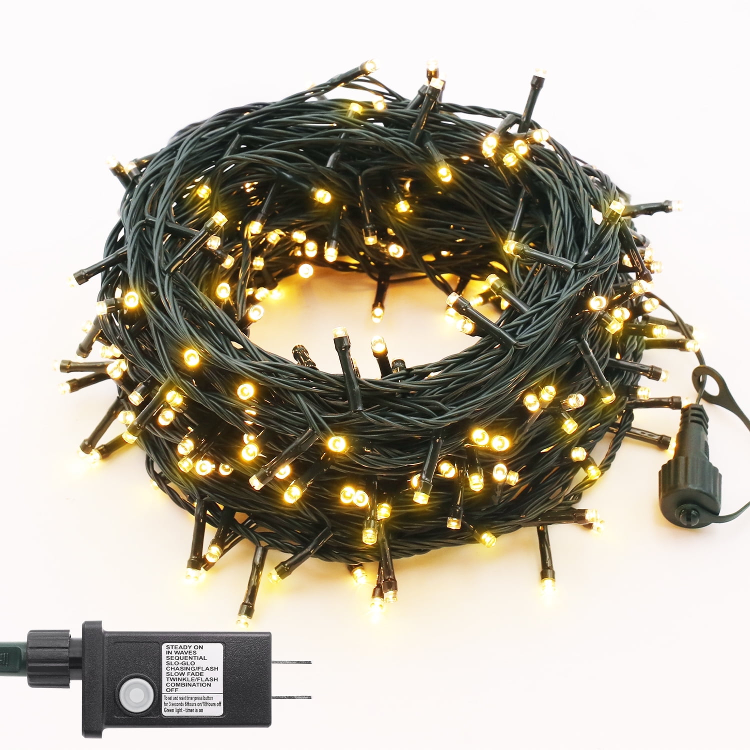 NITIDSKY 33ft 100 LED Plug in Christmas Lights Green Wire Twinkle Christmas Tree Lights, Warm White