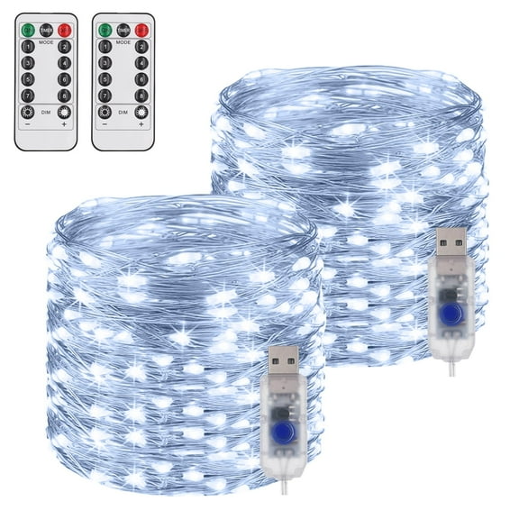 NITIDSKY USB Christmas Lights,2 Pack 66ft 200 LED Fairy Lights Wedding Party Decoration,White