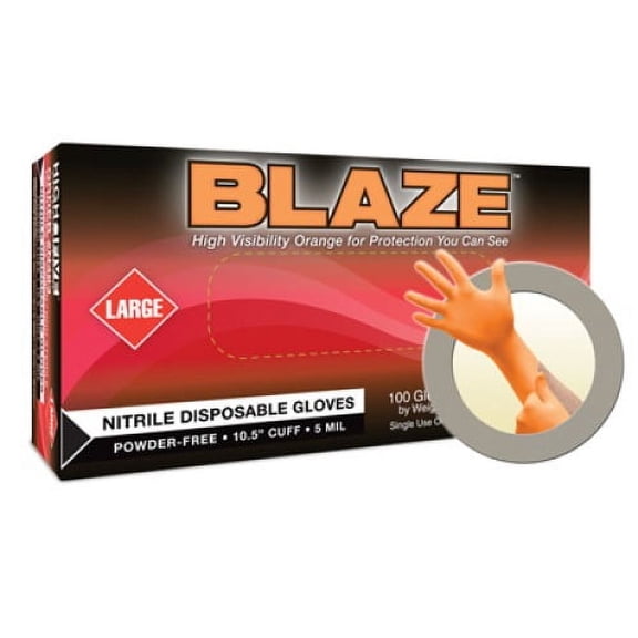 NITRILE GLOVES,BLAZE,PF,MED GRADE SIZE XL,