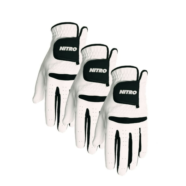 NITRO CROSSFIRE PERFORMANCE GOLF GLOVE MENS WHITE/BLACK EXTRA LARGE 3 Pk Gloves