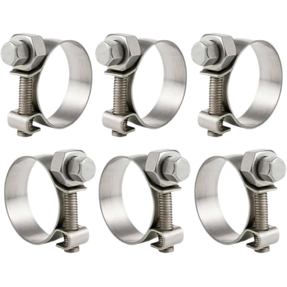 NITRO4X4 Stainless Steel Fuel Injector Hose Clamps Set - 6 Pack Adjustable Gas Line Hose Clamp (7/16 to 1/2 Inch, 11-13mm) - Heavy Duty Hose Clamp for Fuel Lines, Automotive Repairs