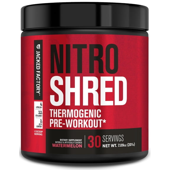 NITROSURGE Shred Pre Workout Supplement - Energy Booster, Instant Strength Gains, Sharp Focus, Powerful Pumps - Nitric Oxide Booster & PreWorkout Powder - 30Sv, Watermelon