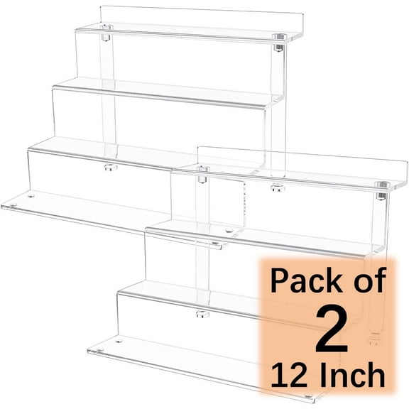 NIUBEE 12Inch Acrylic Riser Display Shelf Perfume Organizer, Clear Display Stand Compatible with Amiibo Figures Lego Display Shelves, 4 Tier Cupcakes Stand for Decoration and Organizer,2pcs