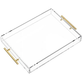 NIUBEE Clear Serving Tray 12x16 Inch, Acrylic Decorative Tray Organizer with Round Handles, Spill-Proof Vanity Tray for Kitchen, Counter, Decorative Tray for Breakfast in Bed