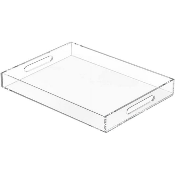 NIUBEE 16x12 Plastic Serving Trays, Clear Large Acrylic Plastic Serving Tray Food Serving Tray for Party Breakfast Coffee Table Ottoman Kitchen Home Decor with Handle-10pc Anti-slip Pads