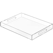 NIUBEE 16x12 Inches Acrylic Serving Trays, Clear Large Acrylic Plastic Serving Tray, Food Serving Tray for Party, Breakfast, Coffee Table, Ottoman Kitchen, Home Decor with Handles