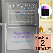 NIUBEE 2 Pack 16"X 12" Acrylic Magnetic Dry Erase Calendar Board for Fridge, Monthly Clear Calendar for Refrigerator, Acrylic WhiteBoard Memo Planning Board, Includes 6 Dry Erase Markers with 3 Colors