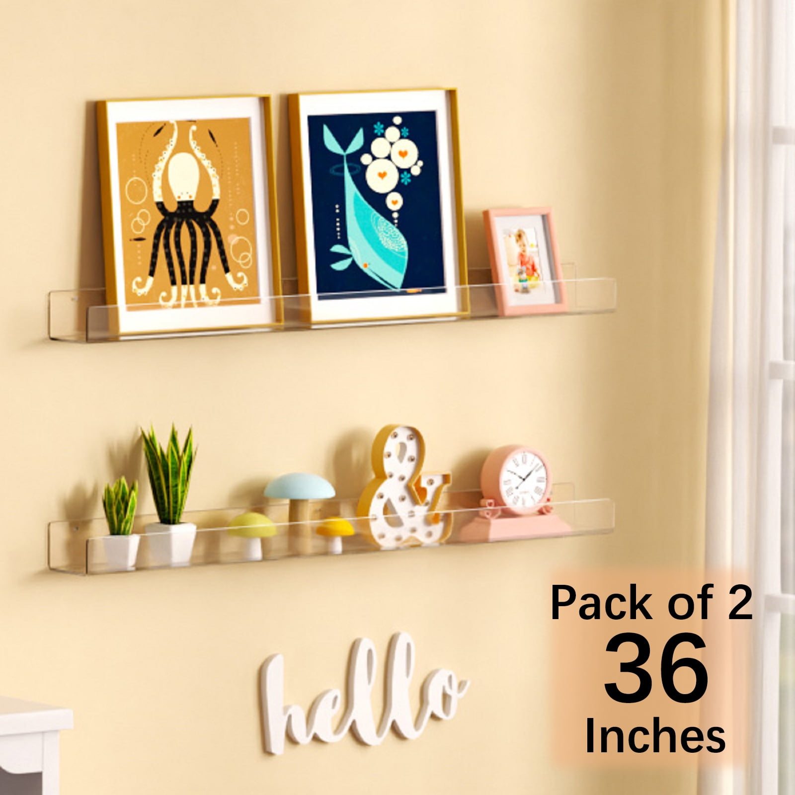 6 Pieces Small Adhesive Wall Shelves, 4 in Clear Floating Shelves Ledges