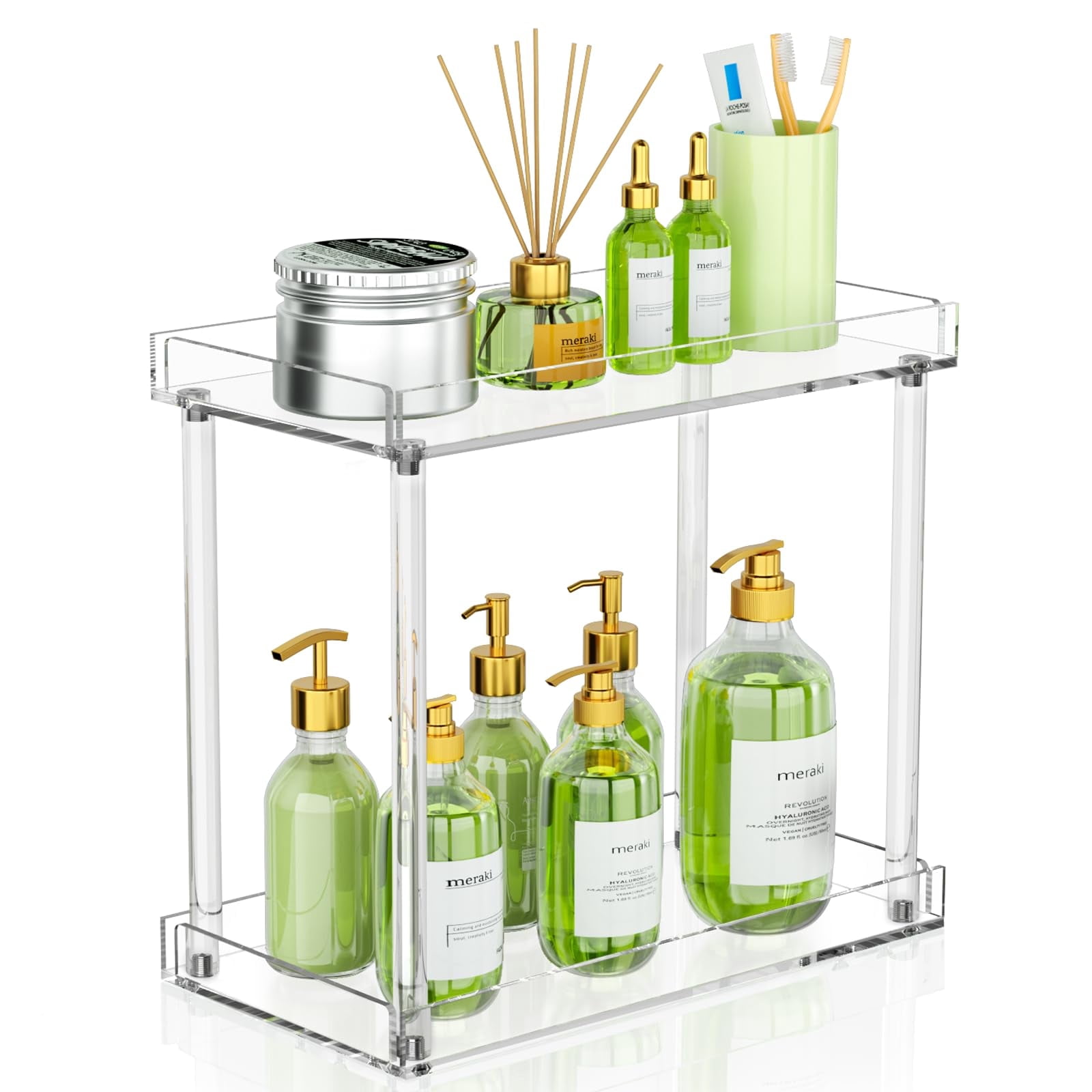 Niubee Acrylic Bathroom Organizer, 2-Tier Corner Counter Shelf, Clear ...