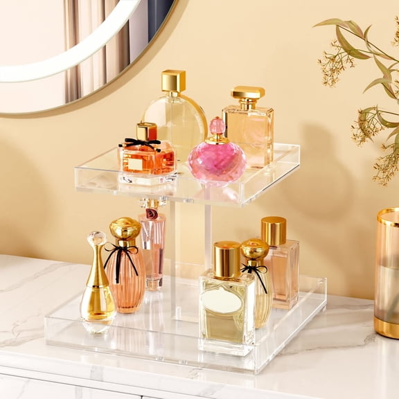 NIUBEE 2 Tier Perfume Organizer, Acrylic Perfume Display Stand for Women, Acrylic Organizador Perfumes Rack, Easy Assembly, Fits Large Perfume Bottles, Perfume Holder for Dresser