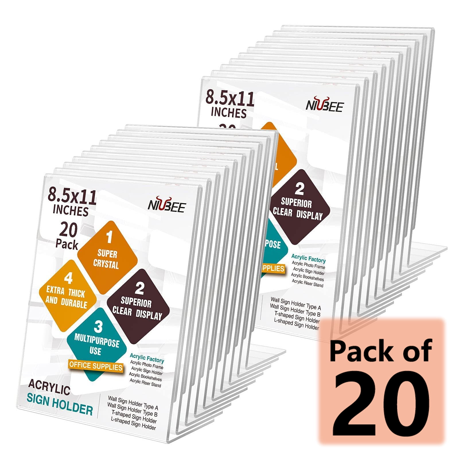 NIUBEE 20Pack 8.5*11 Acrylic Sign Holder with Vertical Slanted Back