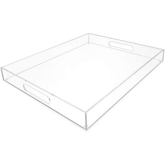 NIUBEE 20x16Inch Large Serving Tray with Handles, Clear Acrylic Tray for Serving Food, Outdoor Food Trays for Eating, Lucite Acrylic Trays for Serving Appetizer, Pizza, Fruit, Acrylic Decorative Tray