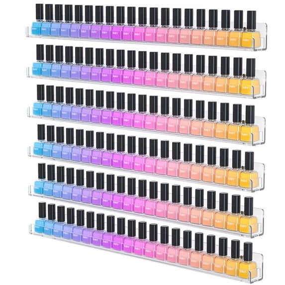 NIUBEE 24 Inch Acrylic Nail Polish Organizer Rack Wall Mount, 6 Shelves Clear Makeup Container Holder Box, Holds Up to 180 Bottles, Paint Organizer Storage Rack Multi-Purpose, Acrylic Floating Shelve