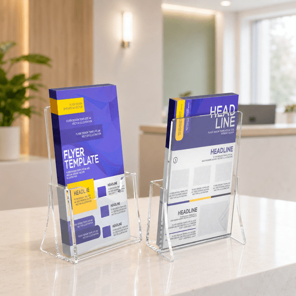 NIUBEE 4x6 Acrylic Brochure Holder, Thicker Countertop Acrylic Paper Holder, Flyer Display Stand for 4inch Trifold Pages, Magazine, Pamphlet, Booklets, Menu, Journals, 2 Pack