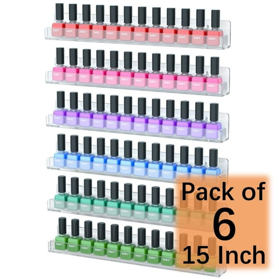 NIUBEE Nail Polish Rack, Clear Acrylic Nail Polish Wall Organizer Holder Display 96 Bottles, Removable Anti-slip End Inserts,Floating Nail Shelf for Paints and Essential Oils