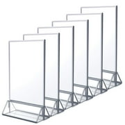NIUBEE 6Pack 5*7 Clear Acrylic Sign Holder with Sliver Borders and Vertical Stand, Double Sided Table Menu Holders Picture Frames for Wedding Table Numbers, Restaurant Signs, Photos and Art Display