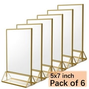 NIUBEE 6Pack 5 * 7 Inches Acrylic Sign Holders with Golden Border, Portrait View, Double Sided Clear Frame, Perfect for Wedding Reception, Centerpiece, Decoration, Party, Anniversary, Event