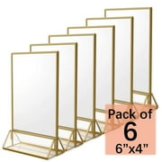 NIUBEE 6Pack 5 x 7 Gold Frames Acrylic Sign Holder, Wedding Table Number Stands, Double Sided Gold Picture Frames for Menu Recipe Cards,Wedding Events,Picture Frame, Restaurant Sign, Photo Display