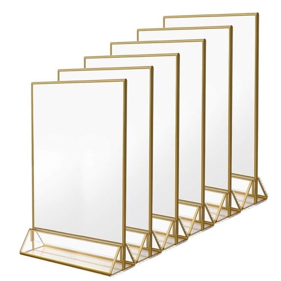 NIUBEE 6Pack 8.5x11 Gold Picture Frame Acrylic Sign Holder, Wedding Signs Table Numbers Menu Holders, Double Sided Picture Frames Flyer Holder, Table Menu Holder Display Stand for Wedding Table