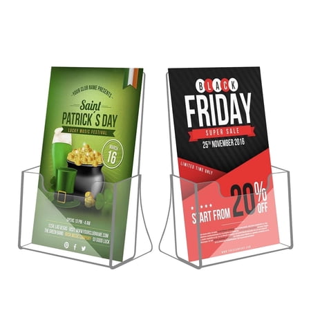 NIUBEE Acrylic Brochure Holder 8.5 * 5.5 inch 2 Pack, Clear Acrylic Paper Holder, Flyer Stand, Acrylic Organizer for Magazine, Pamphlet, Booklets, Menu, Journals