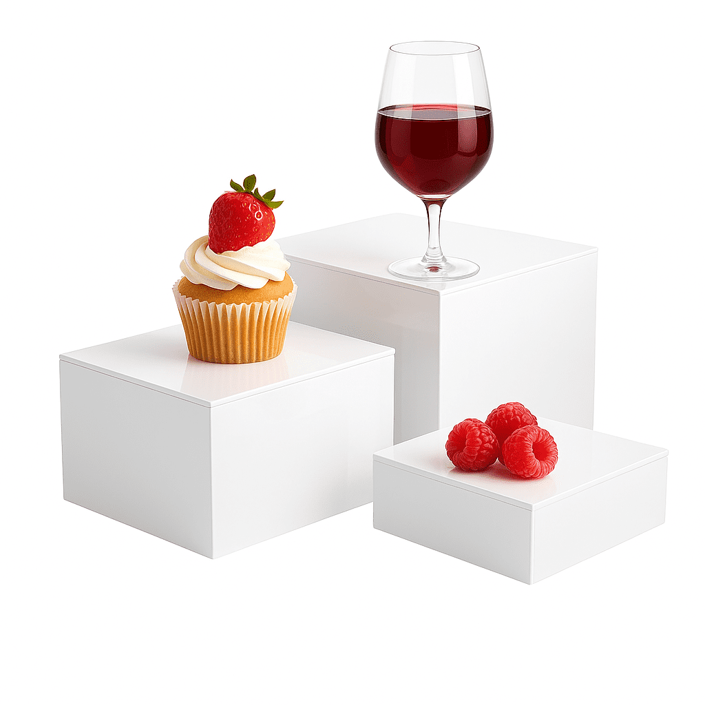 NIUBEE Acrylic Buffet Risers Set of 3 - Elegant Food Display Stands for Catering, Dessert, Jewelry & Figures Show - Sturdy & Versatile Shelf Risers