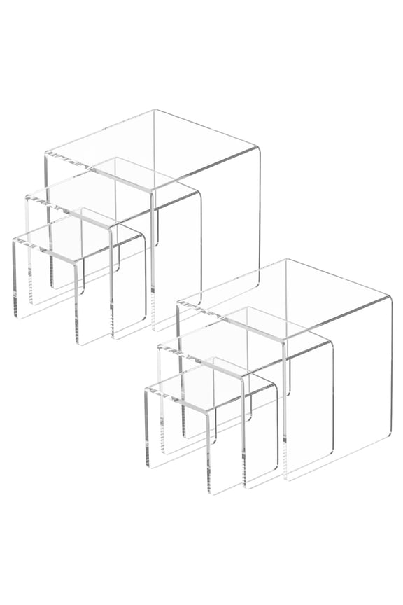 6 Pcs Acrylic Display Risers, 3-Tier Clear Stand Display, Large Display Cases for Collectibles, Cake, Dessert, Wedding, Party
