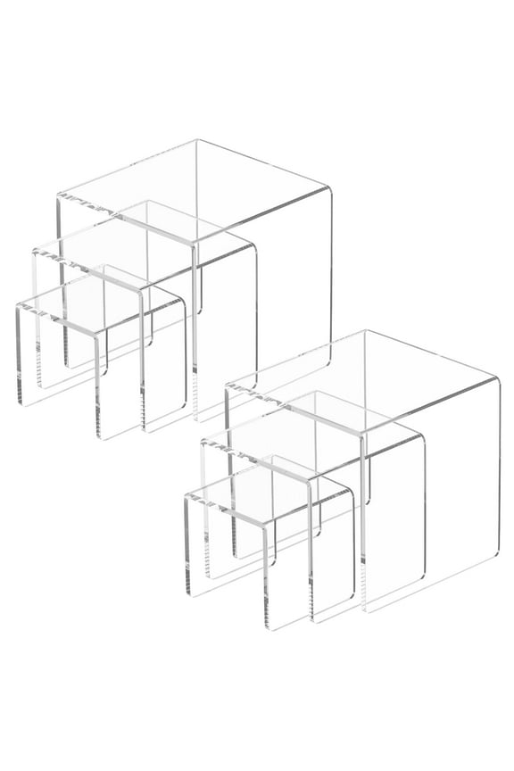 6 Pcs Display Stands,Crystal Clear Acrylic Display Riser,Display Cases for Collectibles Cake Dessert for Wedding, Party-3"x4"x5"