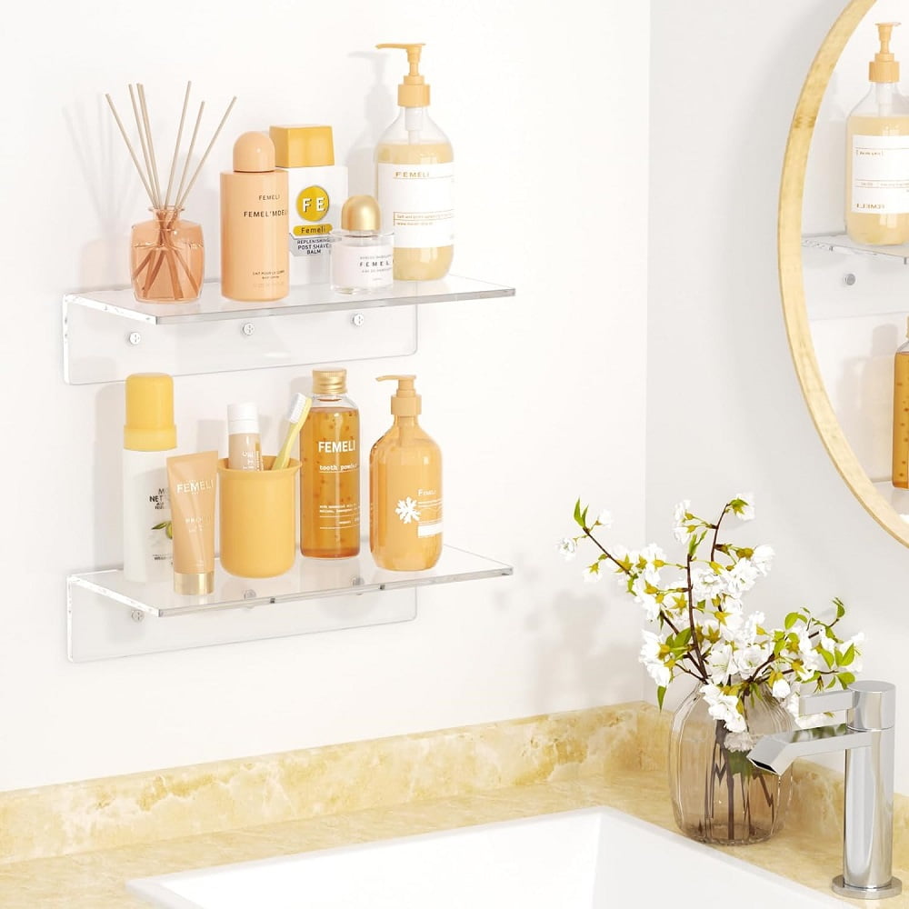 NIUBEE Acrylic Floating Wall Shelves Elegant Clear Shelves for Wall Display Sturdy Stylish Versatile Perfect for Home Office Travel Trailer