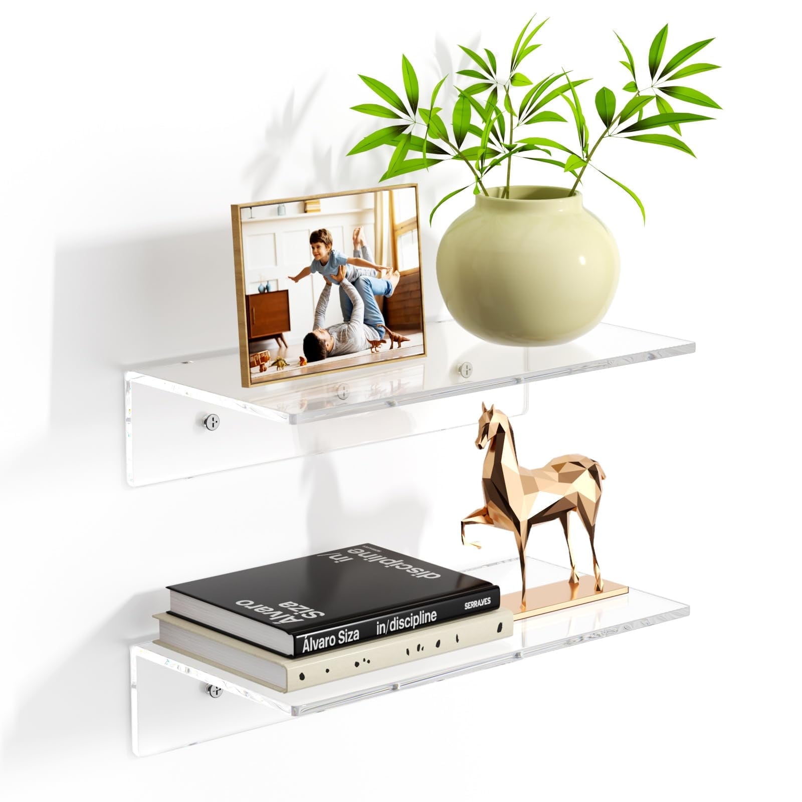 NIUBEE Acrylic Floating Wall Shelves, Elegant Clear Shelves for Wall Display - Sturdy, Stylish & Versatile - Perfect for Home, Office & Travel Trailer