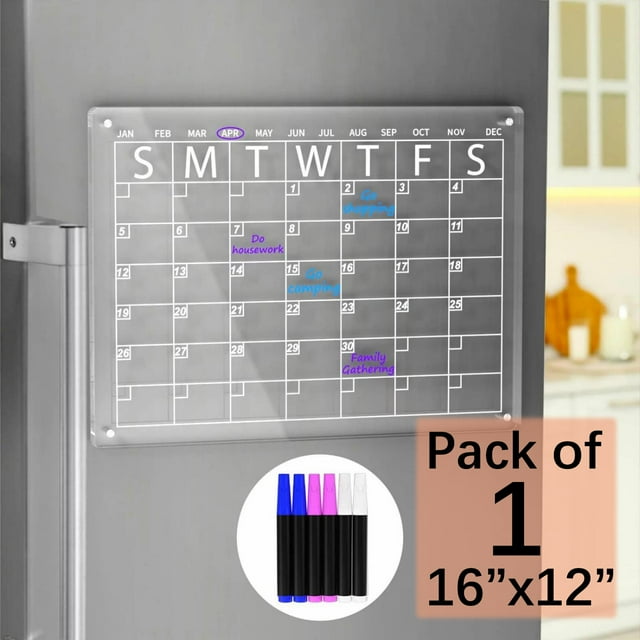 NIUBEE Acrylic Magnetic Calendar for Fridge Clear Set of 1 Dry Erase