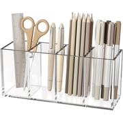 NIUBEE Acrylic Pencil Holder Clear Sturdy 4 Compartments, Wide and Deep Enough Desks Organizer for Office, Desktop,Makeup Table,Kitchen,Picnic Table