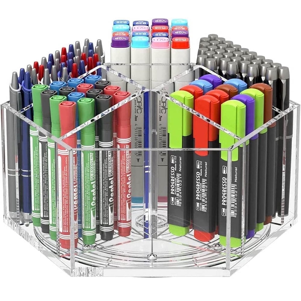 NIUBEE Acrylic Pen Holder, 360 Degree Rotating Pencil Organizer, Crayon Organizer, Marker Holder, Caddy Art Supply Organizer for Desk, Large Desk Organizer for Office Home