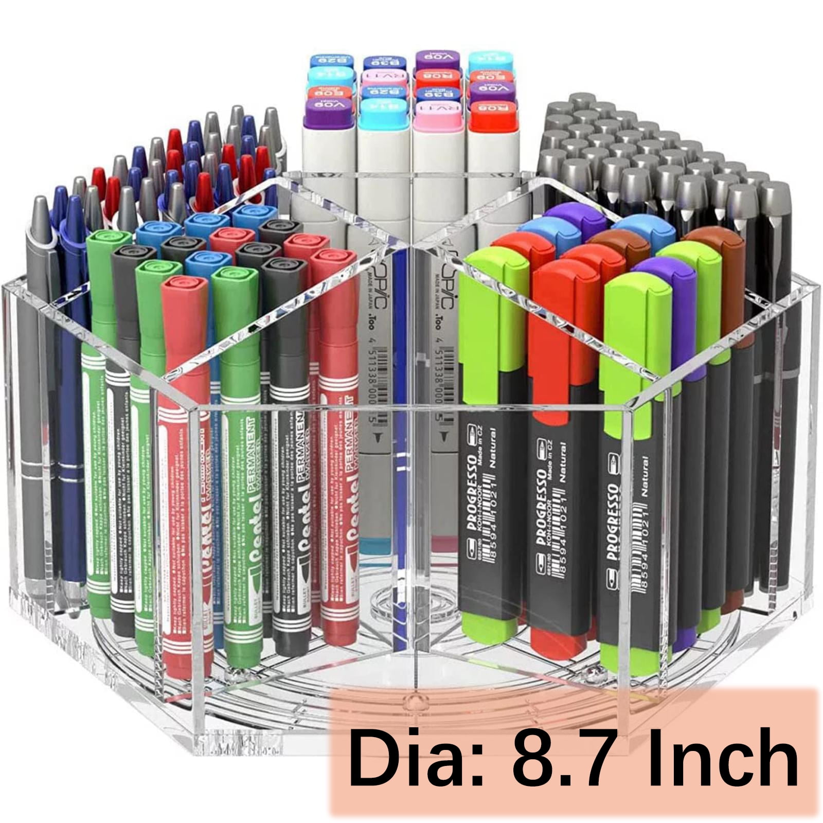 NiOffice Acrylic Pen Holder, 4 Compartments Multi-Capacity Desk Organizer  360° Rotating Clear Pencil Holder for Desk Aesthetic School Supplies, Desk