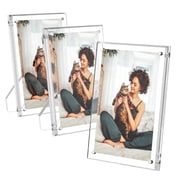 NIUBEE 5x7 Acrylic Picture Frames, 3 Pack Clear Magnetic Double-Sided Photo Frames, Transparent Floating Gift for Home Office Desktop Display Horizontally
