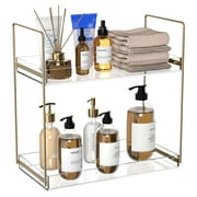NIUBEE Bathroom Countertop Organizer, 2 Tier Acrylic Tray Vanity Counter Skincare Organizer Shelf, Kitchen Under Sink Standing Rack, Home Storage Holder for Lotion Makeup Cosmetics Perfume Spice, Gold