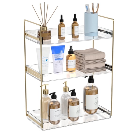 NIUBEE 3-Tier Acrylic Bathroom Organizer, Chic Easy Assembly Bathroom Sink Shelf, Large Space Storage Holder for Lotions & Makeup, Perfume, Spice, Gold