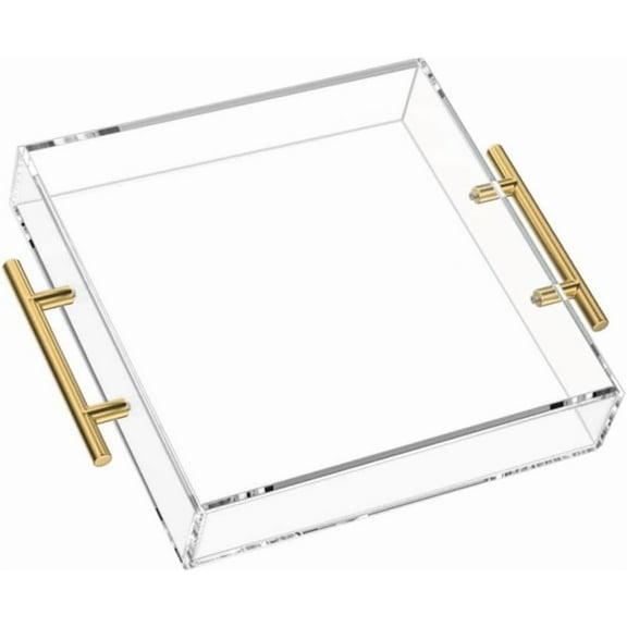 NIUBEE Clear Acrylic Square Serving Tray with Handles-12 x12 Inch-Clear Decorative Tray Letter Tray Organizer for Ottoman Coffee Table Countertop, Spill Proof Serving Tray Food Serving Tray, Clear