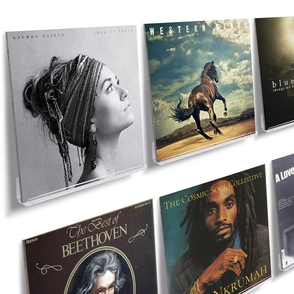 NIUBEE Vinyl Record Holder Wall Mount 12'' Album Shelve Record Holder , Easy Install Acrylic Vinyl Display Shelf in Office Home,6 Pcs