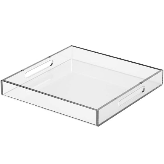 NIUBEE Decorative Tray for Coffee Table, Rectangular Clear Serving Tray for Kitchen Counter Dining Room or Bed Use Table Centerpiece, 18x14 Inches Acrylic Serving Tray with Handles