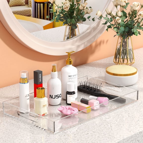 NIUBEE Acrylic Serving Tray 12x20 Inches, Clear Decorative Tray for Coffee Table, Rectangular Clear Serving Tray for Kitchen, Counter, Dining Room